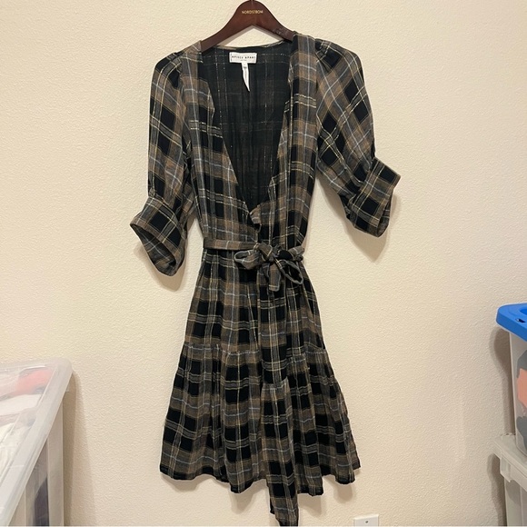 Apiece Apart Plaid Print asymmetric Knee-Length wrap Dress, gauzy cotton, sz 0 - Picture 11 of 14